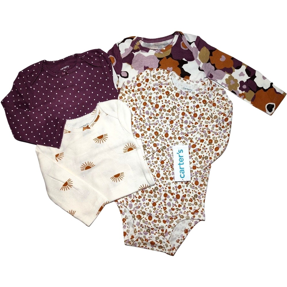 Carter's Baby Girl 6 Mos Long Sleeve Bodysuit Set 4pc Floral Sun‎ Polka Dot NWT